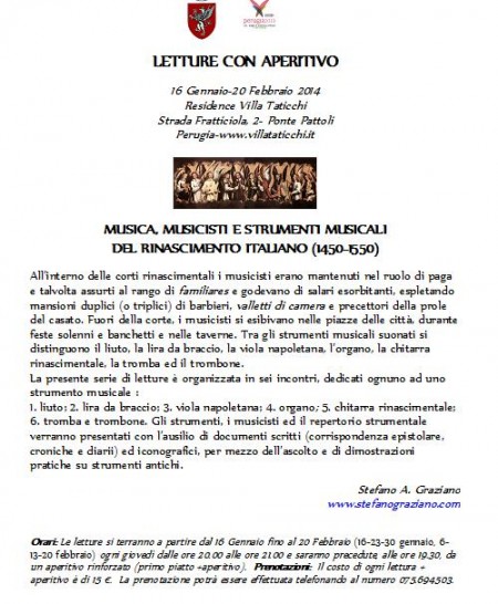 LETTURA CON APERITIVO: MUSICA, MUSICISTI E STRUMENTI MUSICALI  DEL RINASCIMENTO ITALIANO (1450-1550): L’ORGANO 
